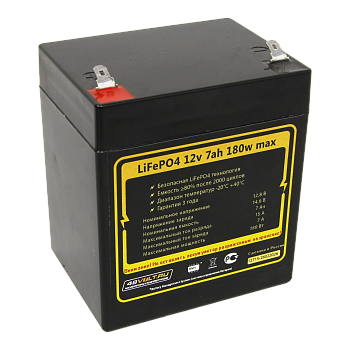 Аккумулятор LiFePO4 12v7Ah 180w max пластик М